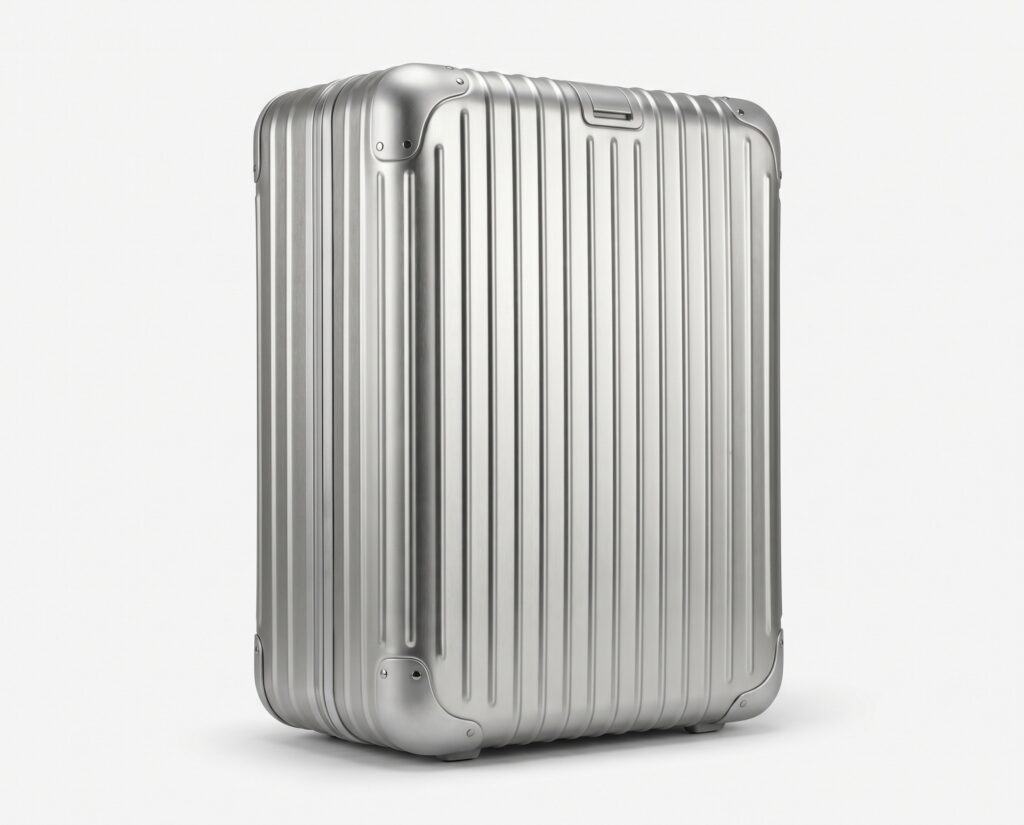 Shop Suitcases — Delivered to Your Hotel Aluminum hard-shell suitcase in brushed silver