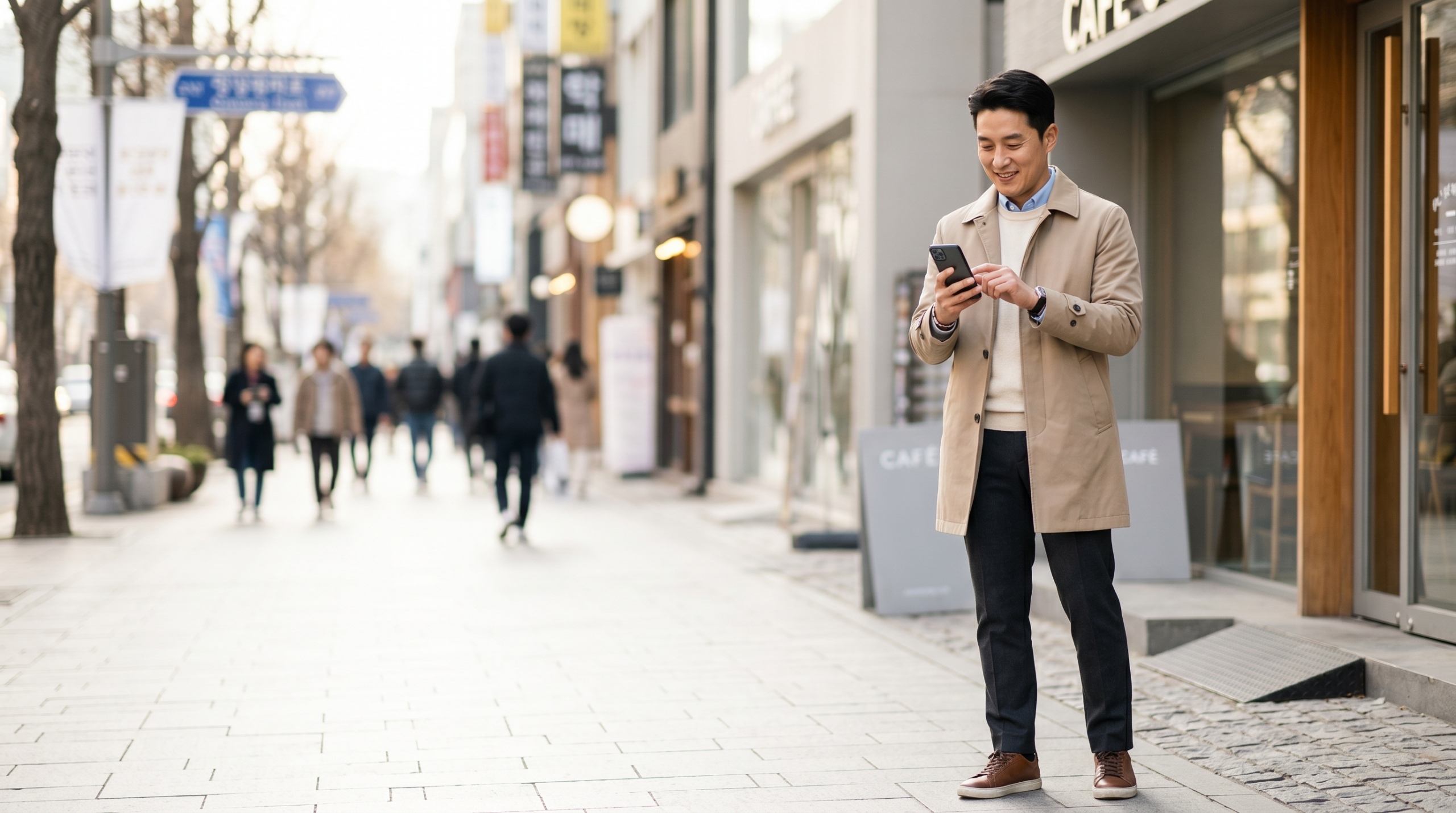 Unboxing Korea concierge helping a traveller stay hands-free on a Seoul street