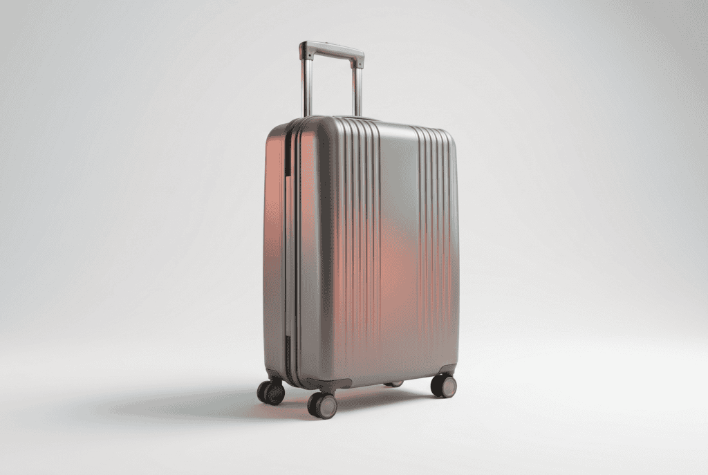 A new hard-shell suitcase with a grooved shell and sturdy frame