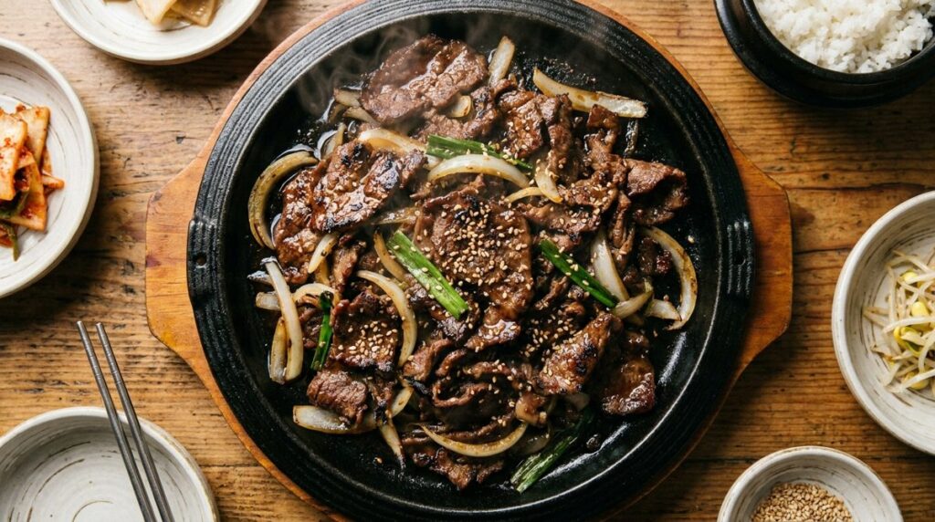 Bulgogi - Korean marinated beef grilled with onions and scallions