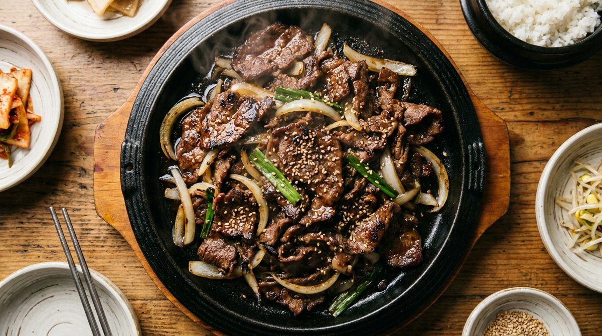 Bulgogi - Korean marinated beef grilled with onions and scallions