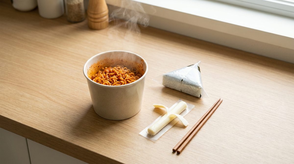 Mark Jeongsik-style buldak cheese combo at a Korean convenience store