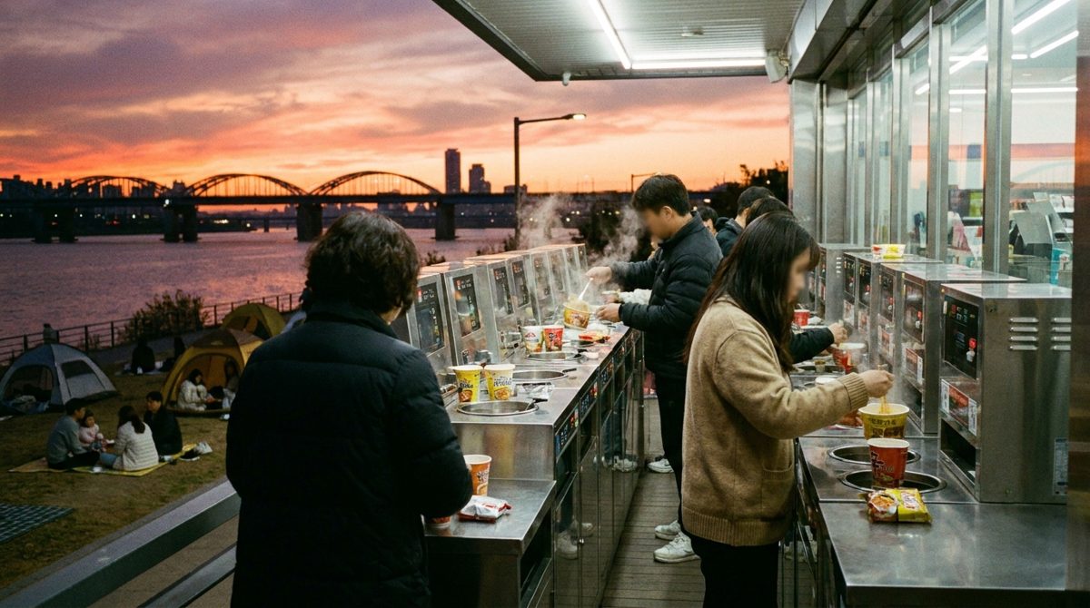 Eating ramyeon by the Han River at sunset, a beloved Seoul picnic tradition