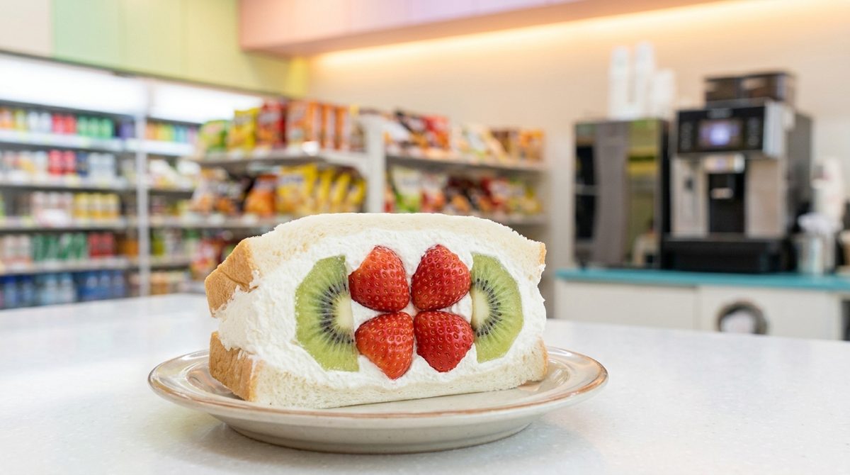 Inkigayo-style Korean fruit cream sandwich with strawberries and whipped cream on white bread