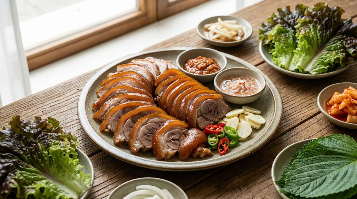 Sliced jokbal platter - Korean braised pig trotters served with lettuce and dipping sauces