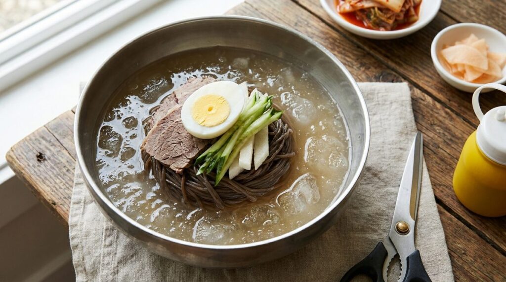 Mul naengmyeon - Korean cold buckwheat noodles in icy beef broth