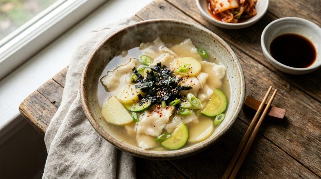 Sujebi - Korean hand-torn dough soup with potato in anchovy broth